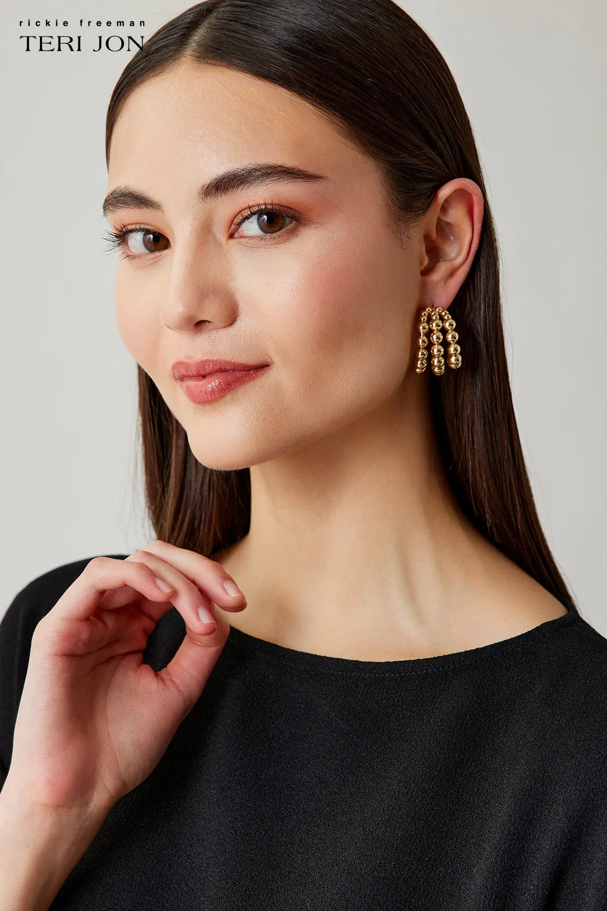 Triple Line Beaded Hoop Earrings sold by Teri Jon product image thumbnail 4