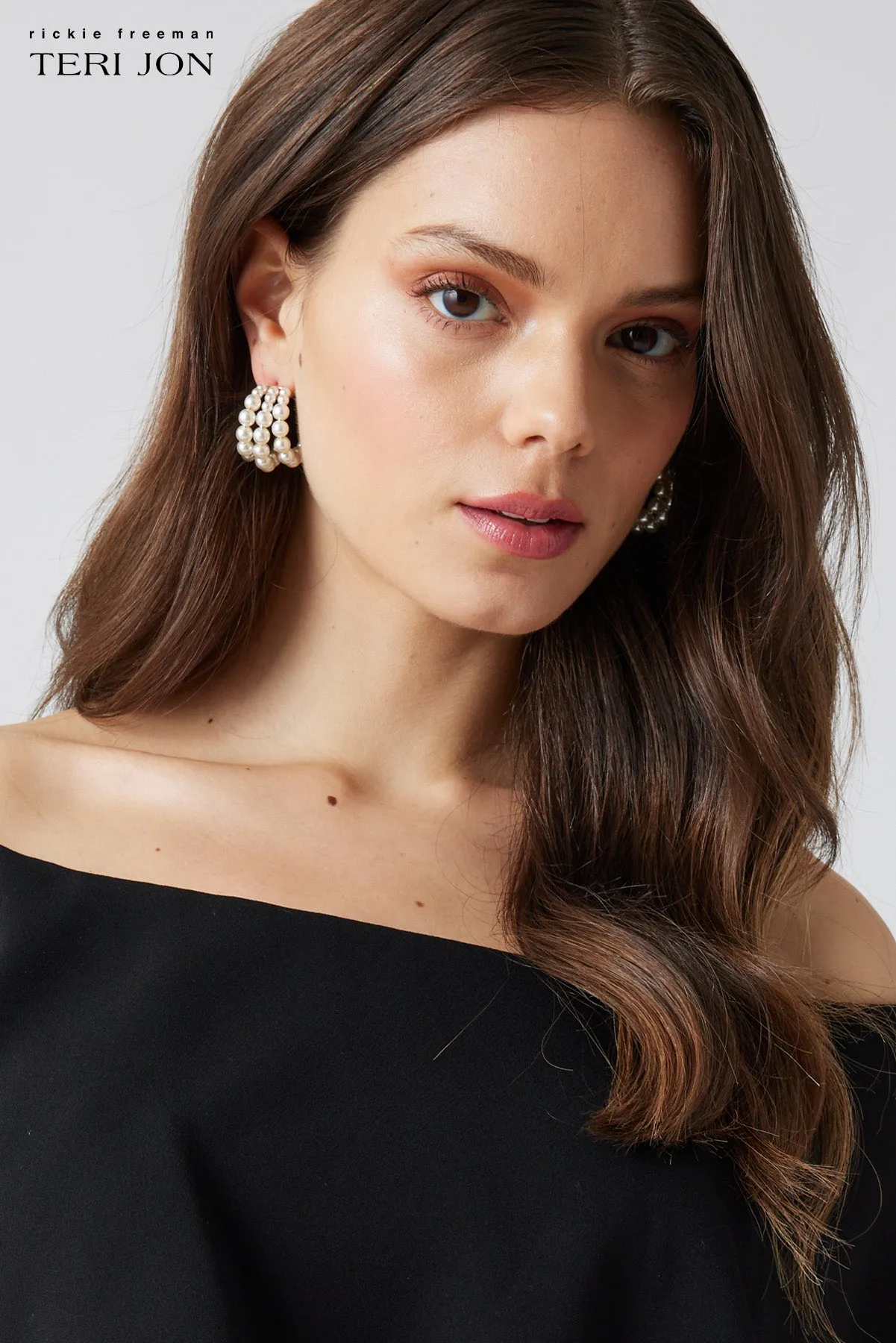 Triple Line Beaded Hoop Earrings sold by Teri Jon product image thumbnail 3