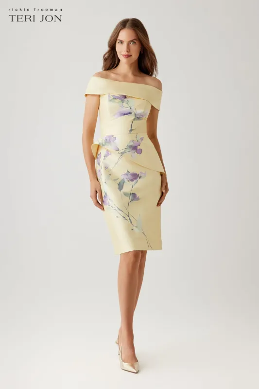 Mikado Floral Print Peplum Dress sold by Teri Jon