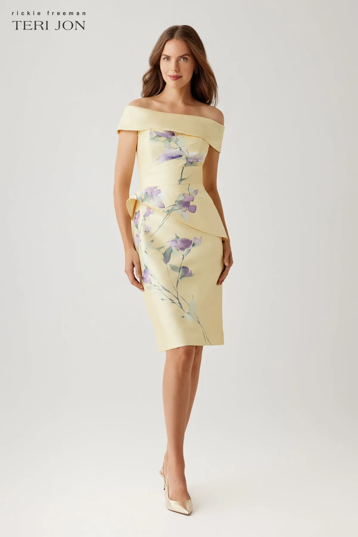 Mikado Floral Print Peplum Dress sold by Teri Jon