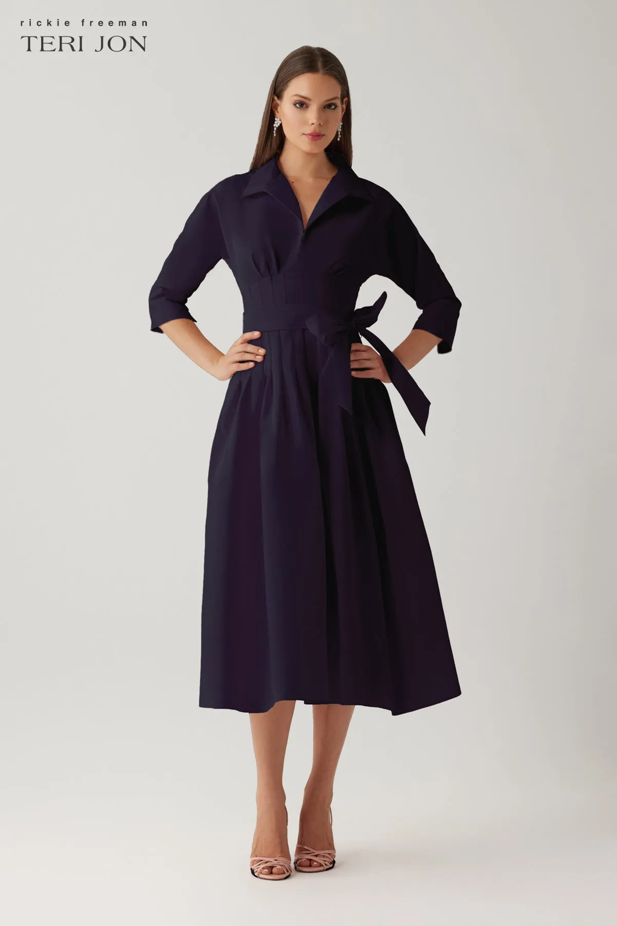 Taffeta Envelope Collar Seamed Waist Full Skirt Dress sold by Teri Jon product image thumbnail 4