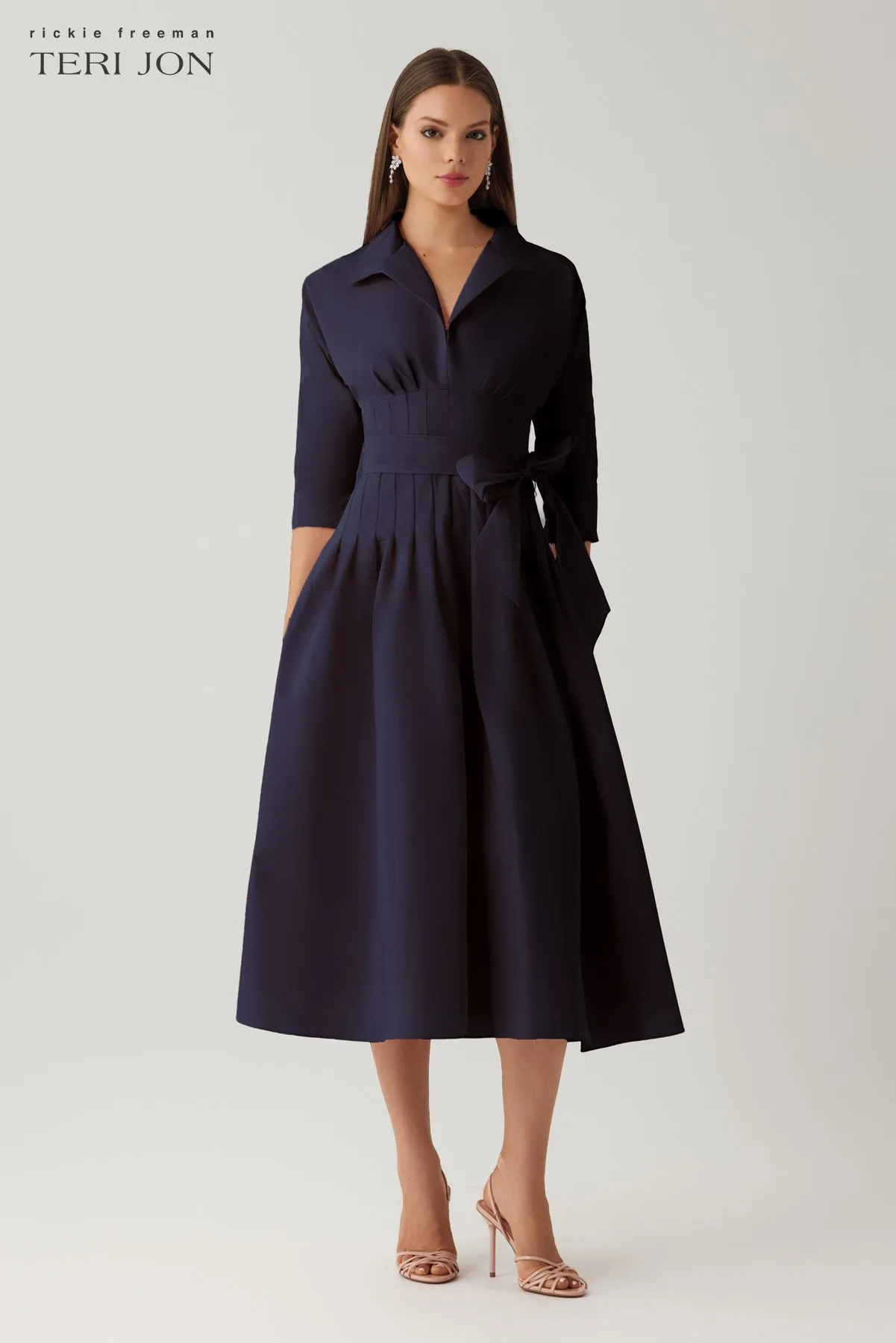Taffeta Envelope Collar Seamed Waist Full Skirt Dress sold by Teri Jon product image thumbnail 5