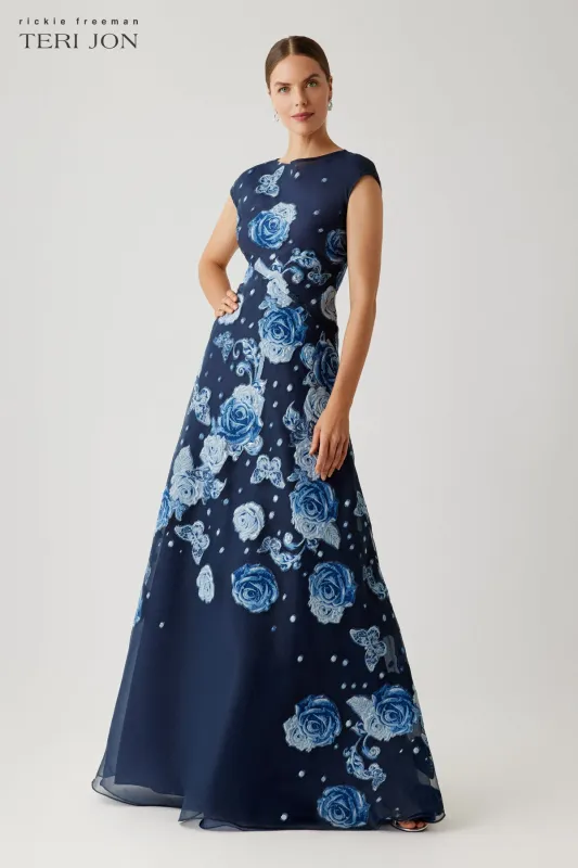 Organza Jacquard Diagonal Seam Gown made by Teri Jon