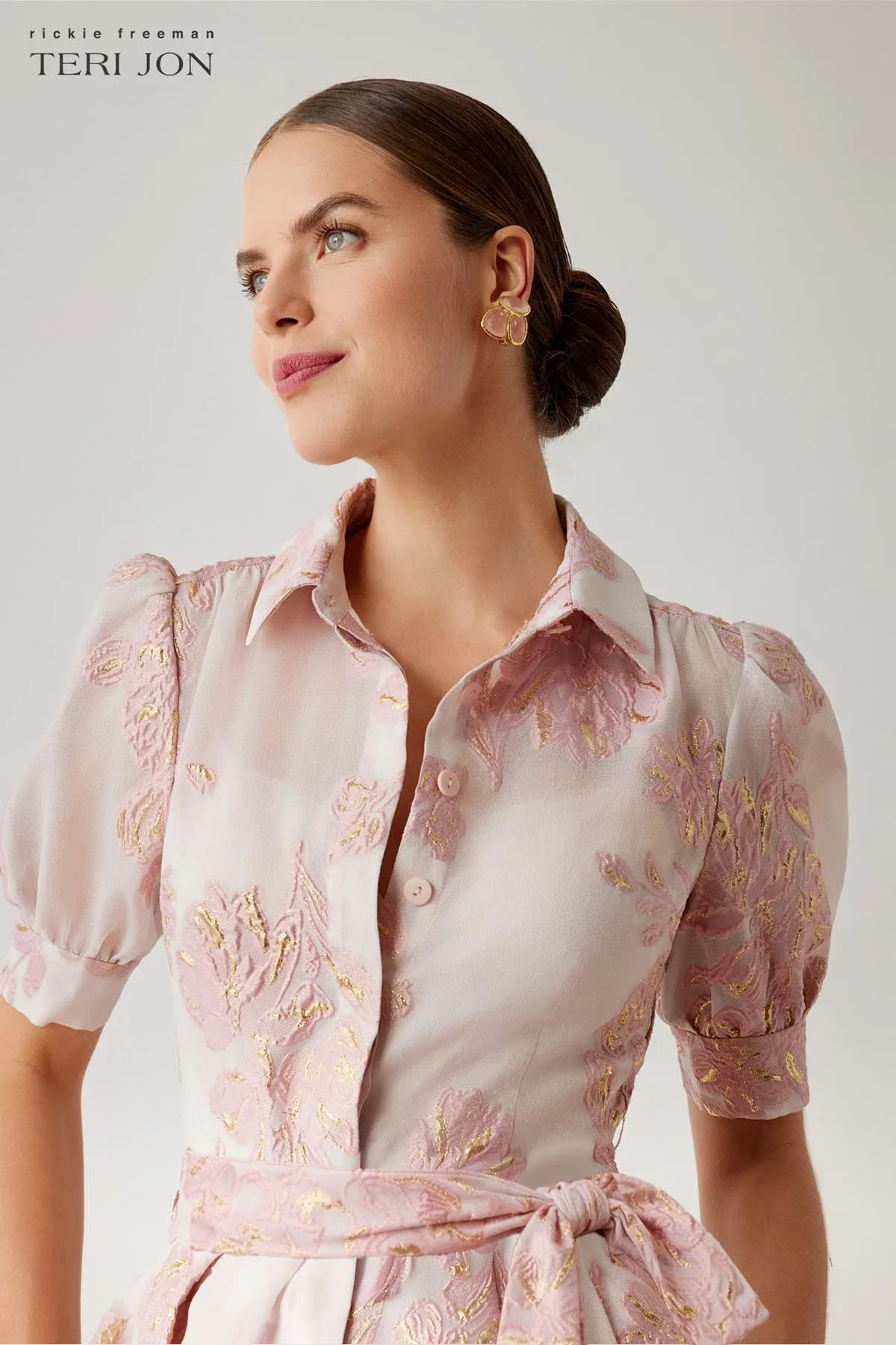 Metallic Jacquard Shirtwaist Gown sold by Teri Jon product image thumbnail 4