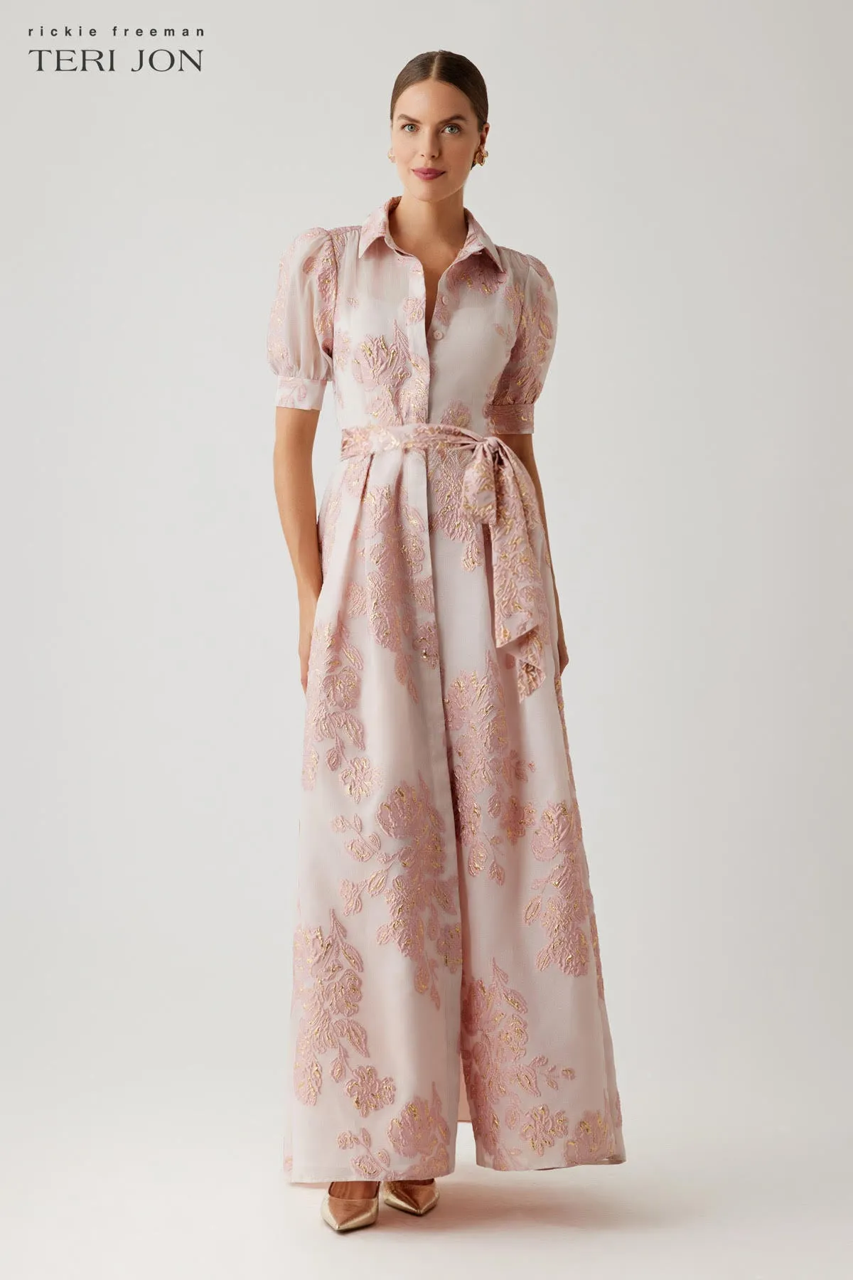 Metallic Jacquard Shirtwaist Gown sold by Teri Jon