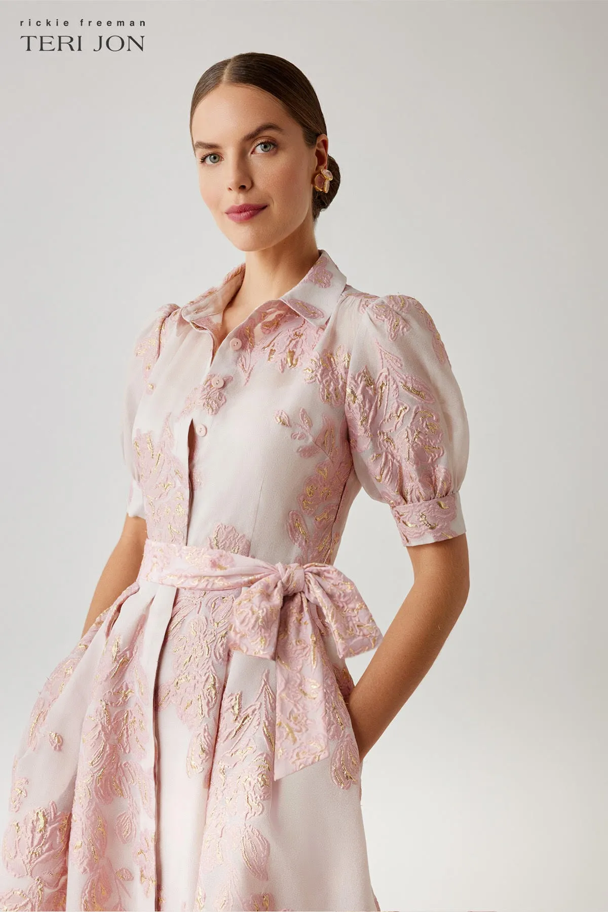 Metallic Jacquard Shirtwaist Gown sold by Teri Jon product image thumbnail 3