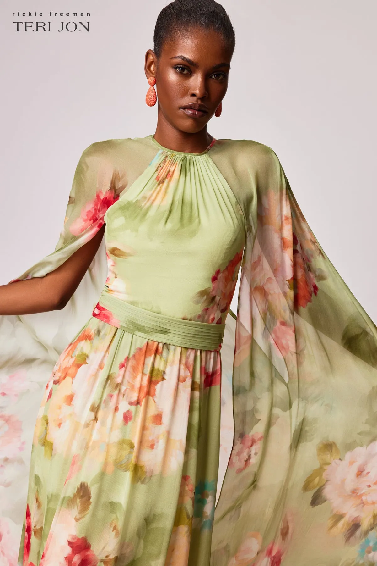Chiffon Floral Cape Gown sold by Teri Jon product image thumbnail 3