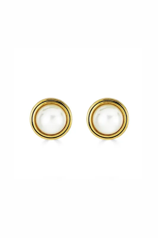 Gold Pearl Framed Stud Earrings made by Teri Jon