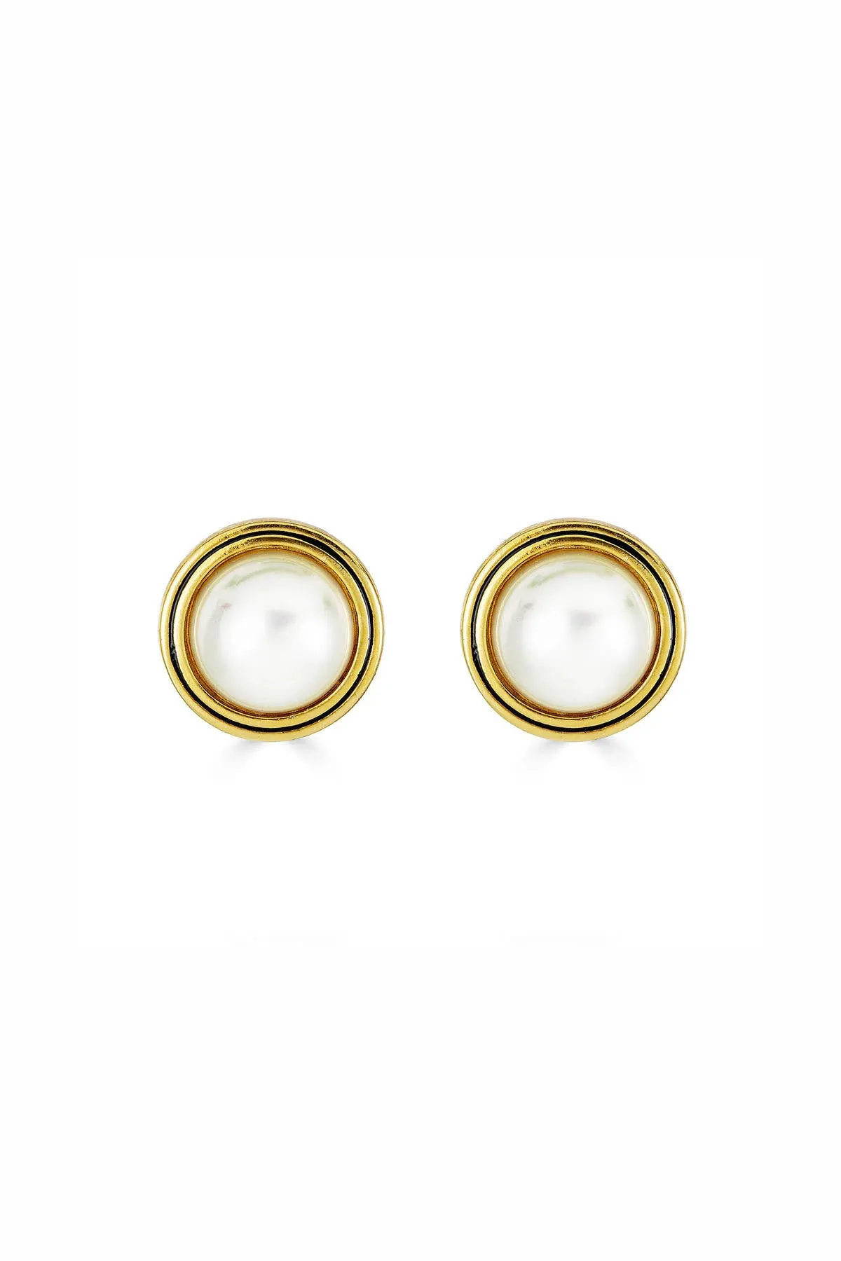 Gold Pearl Framed Stud Earrings sold by Teri Jon