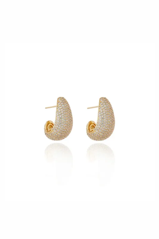 Pavé Gold Teardrop Drop Earrings made by Teri Jon