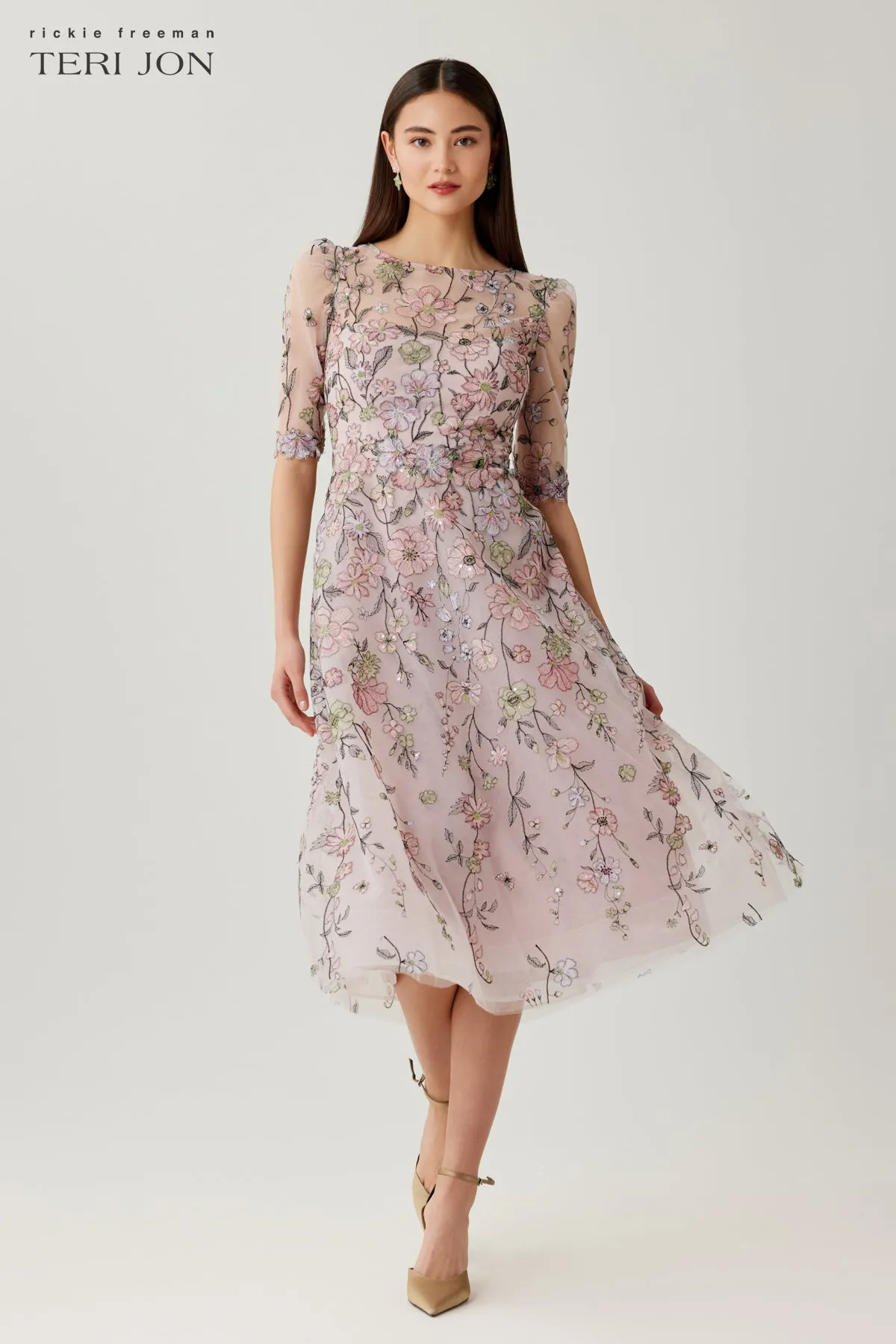 Floral Embroidered Tulle Elbow Sleeve Cocktail Dress sold by Teri Jon product image thumbnail 2