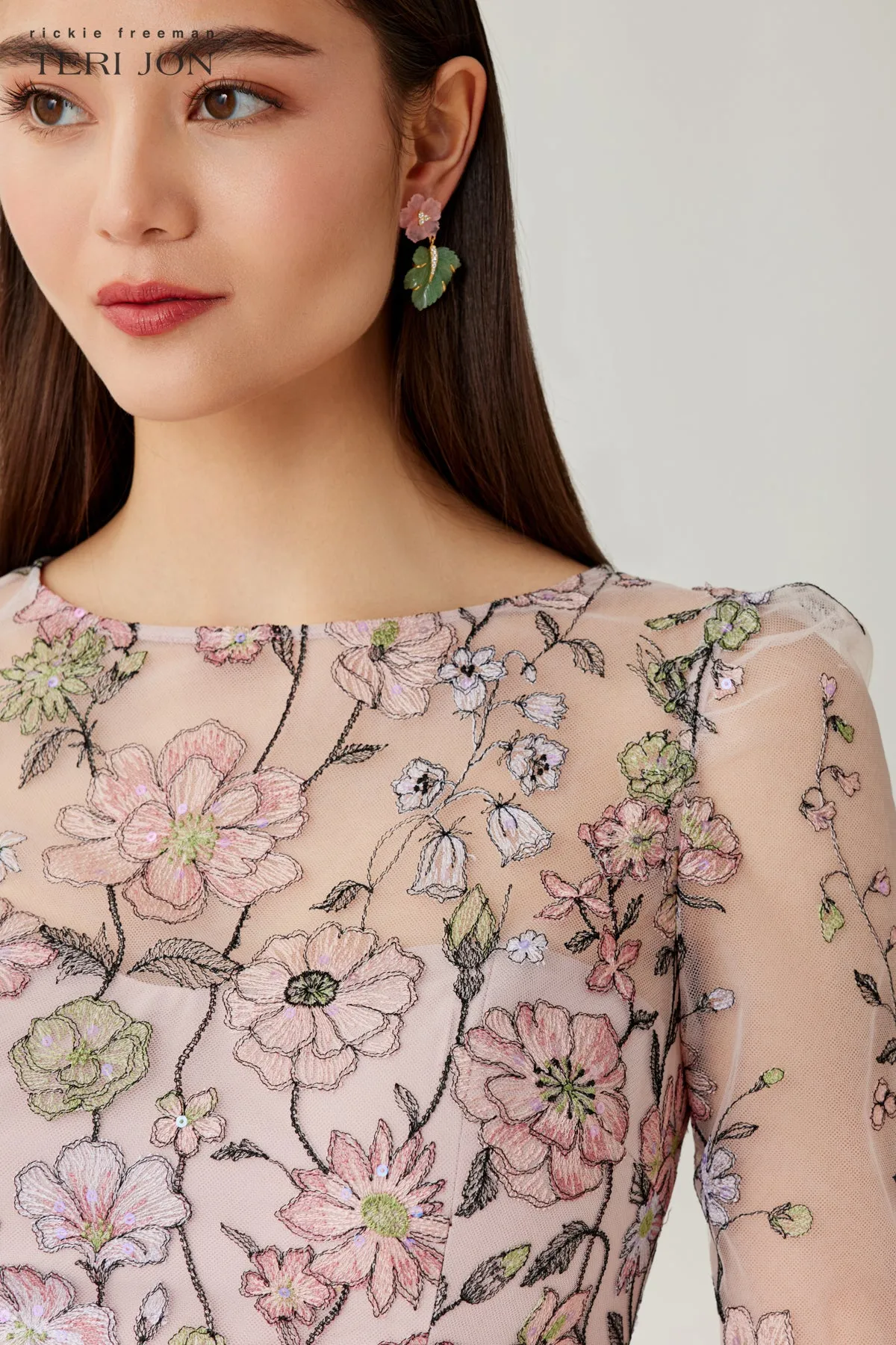 Floral Embroidered Tulle Elbow Sleeve Cocktail Dress sold by Teri Jon product image thumbnail 3