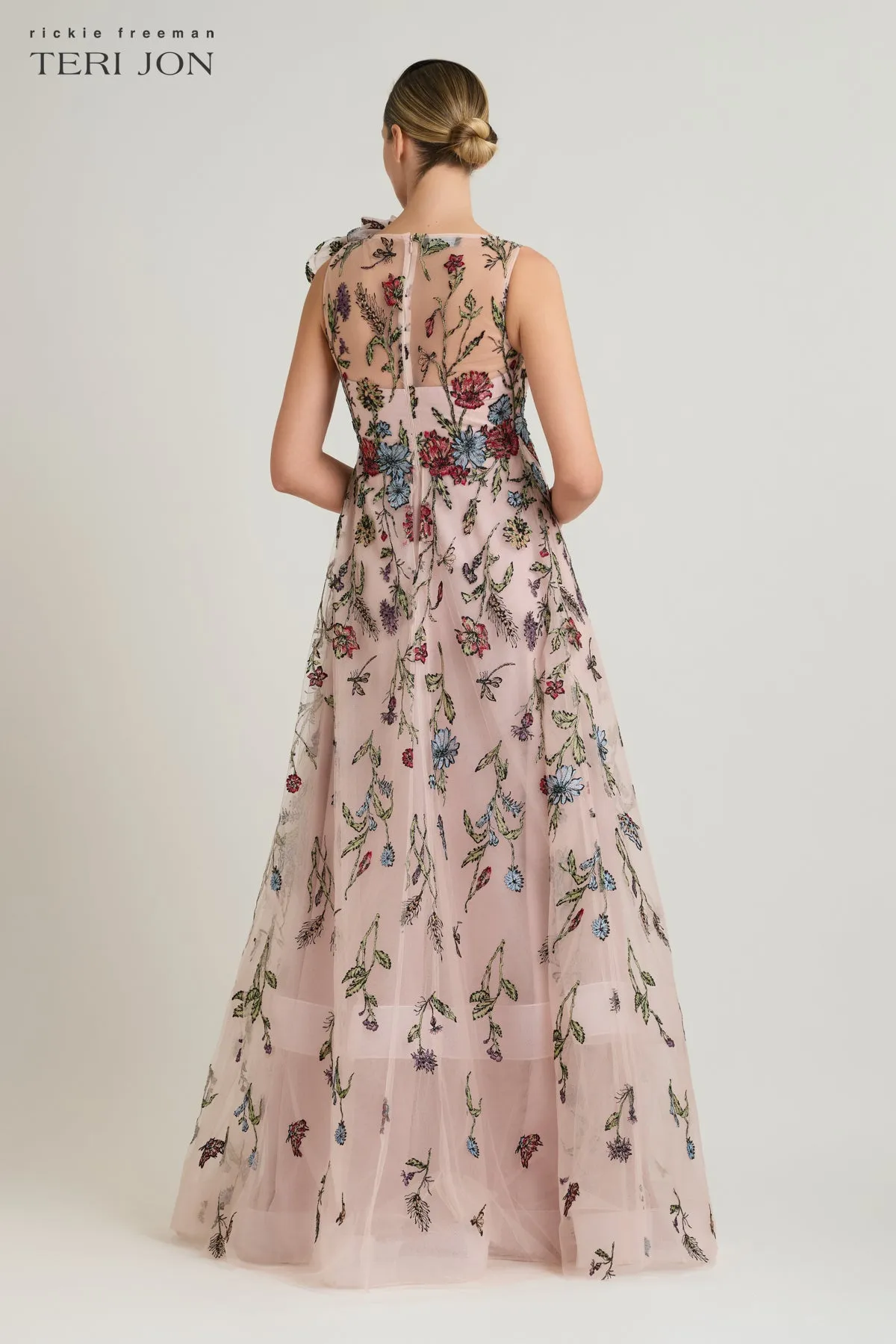 Embroidered Tulle Flower Gown sold by Teri Jon product image thumbnail 4