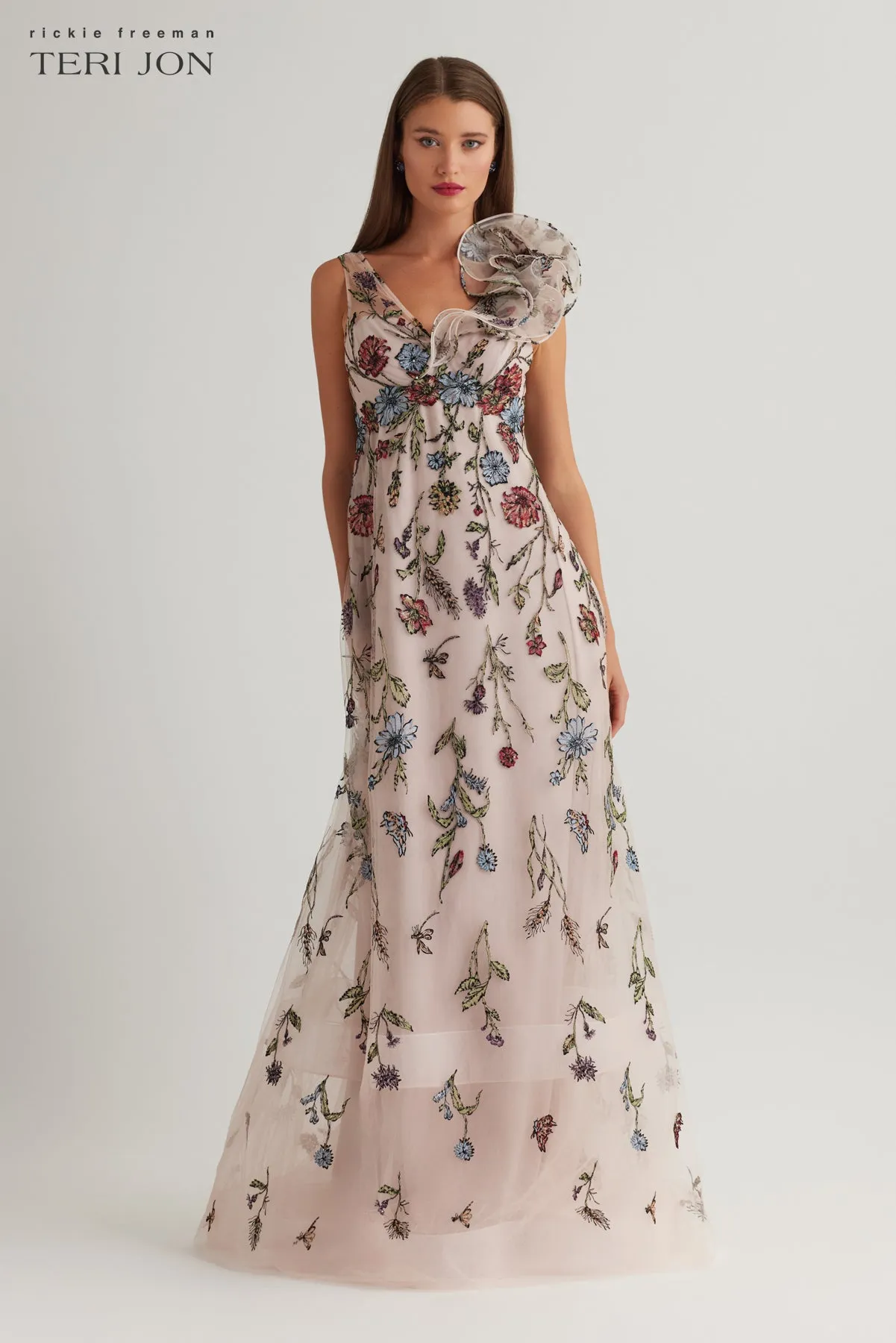 Embroidered Tulle Flower Gown sold by Teri Jon