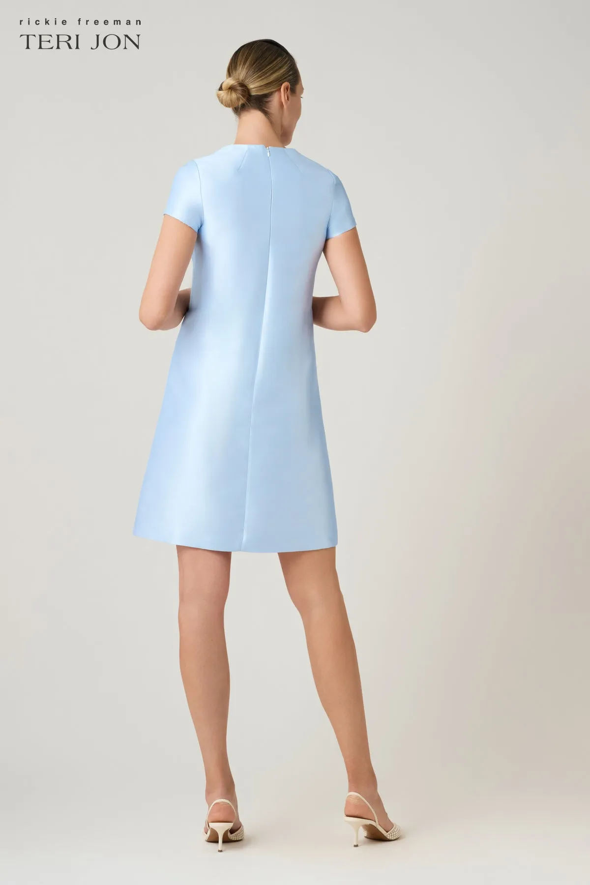 Faille Cap-Sleeve A-Line Dress with Floral Detail sold by Teri Jon product image thumbnail 3