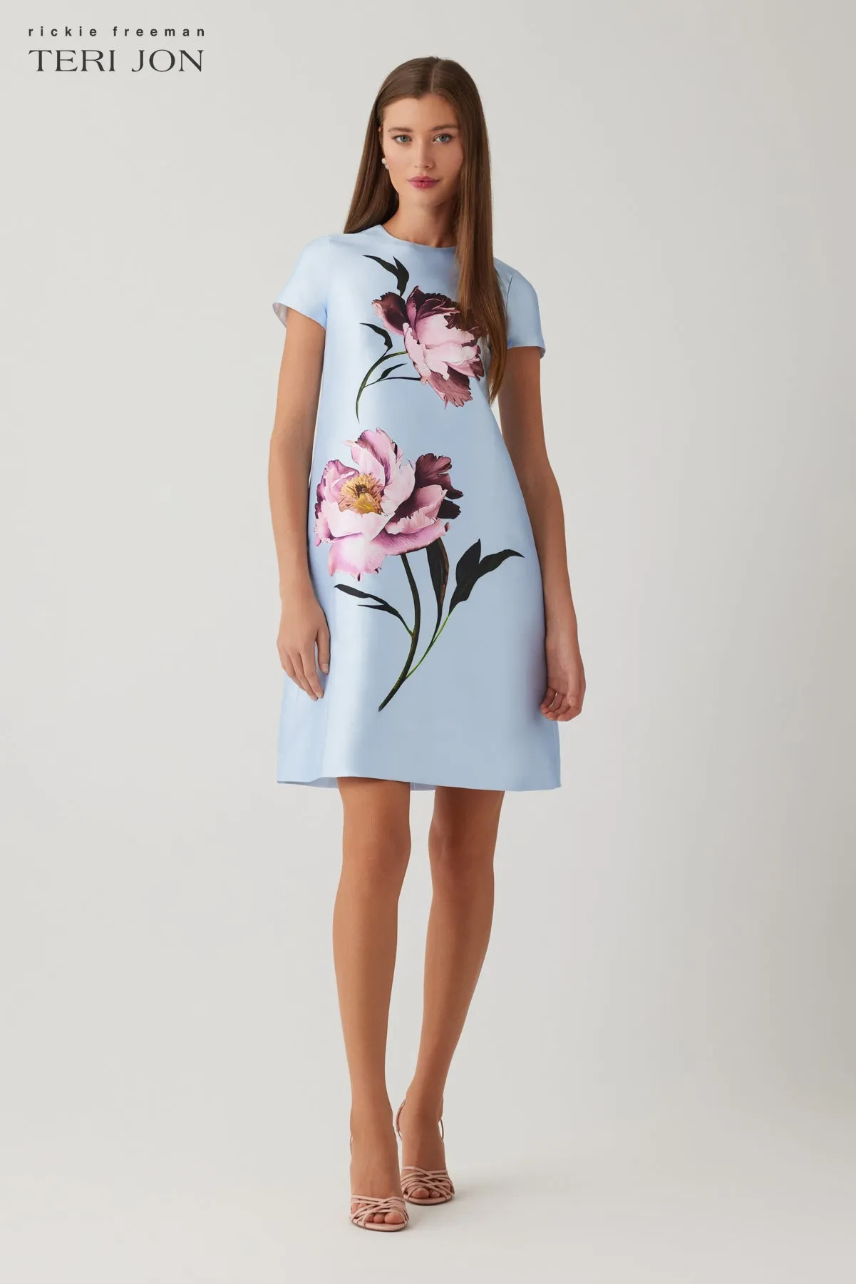 Faille Cap-Sleeve A-Line Dress with Floral Detail sold by Teri Jon product image thumbnail 2