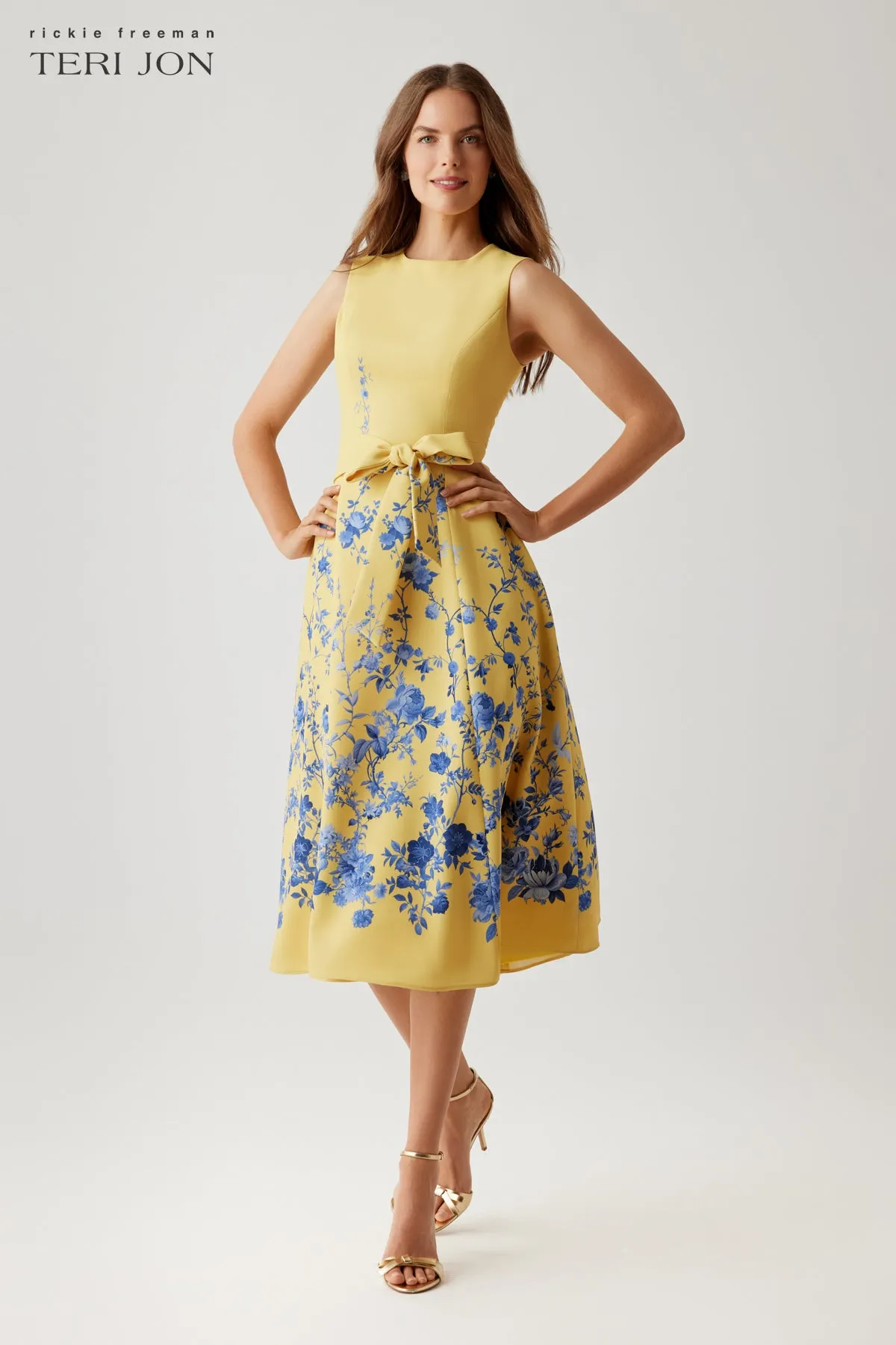 Crepe Floral Border Print Belted Dress sold by Teri Jon product image thumbnail 2