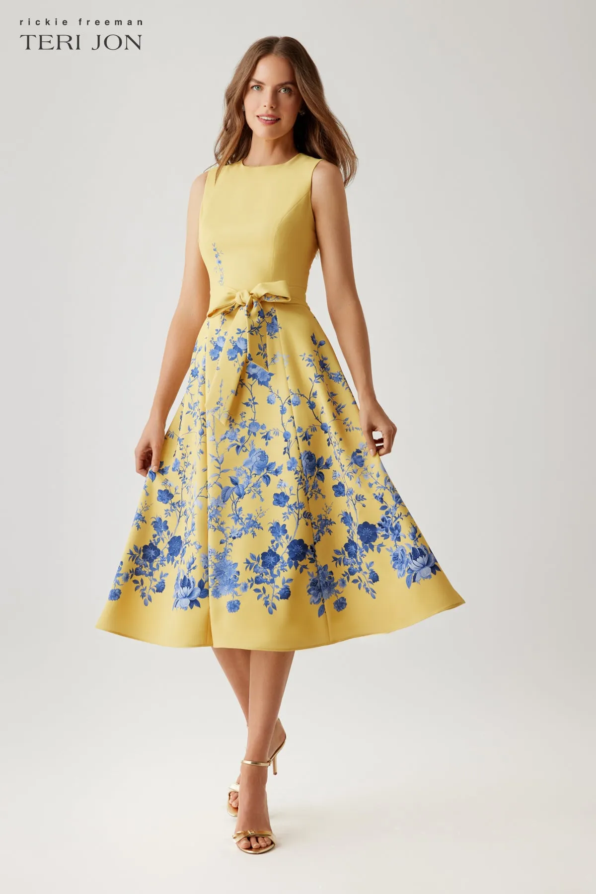Crepe Floral Border Print Belted Dress sold by Teri Jon product image thumbnail 3