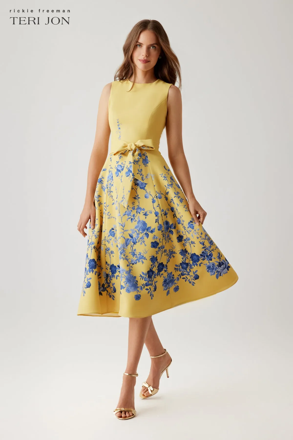 Crepe Floral Border Print Belted Dress sold by Teri Jon product image thumbnail 4