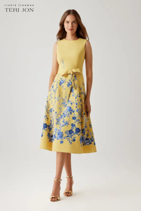 Crepe Floral Border Print Belted Dress made by Teri Jon