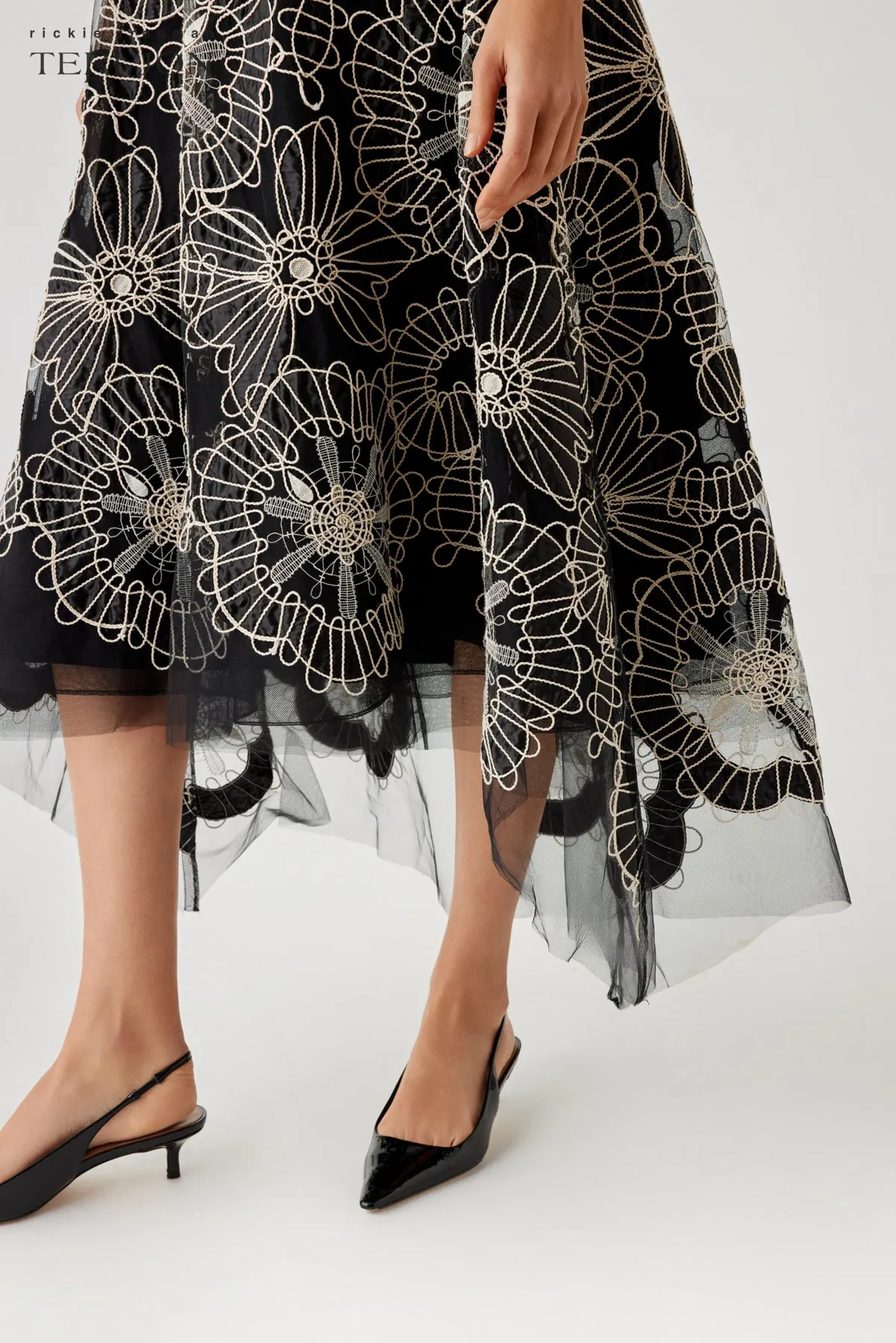 Embroidered Tulle High Low Tea Length Dress sold by Teri Jon product image thumbnail 3
