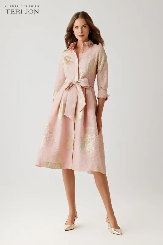 Metallic Floral Jacquard Shirt Waist Dress made by Teri Jon