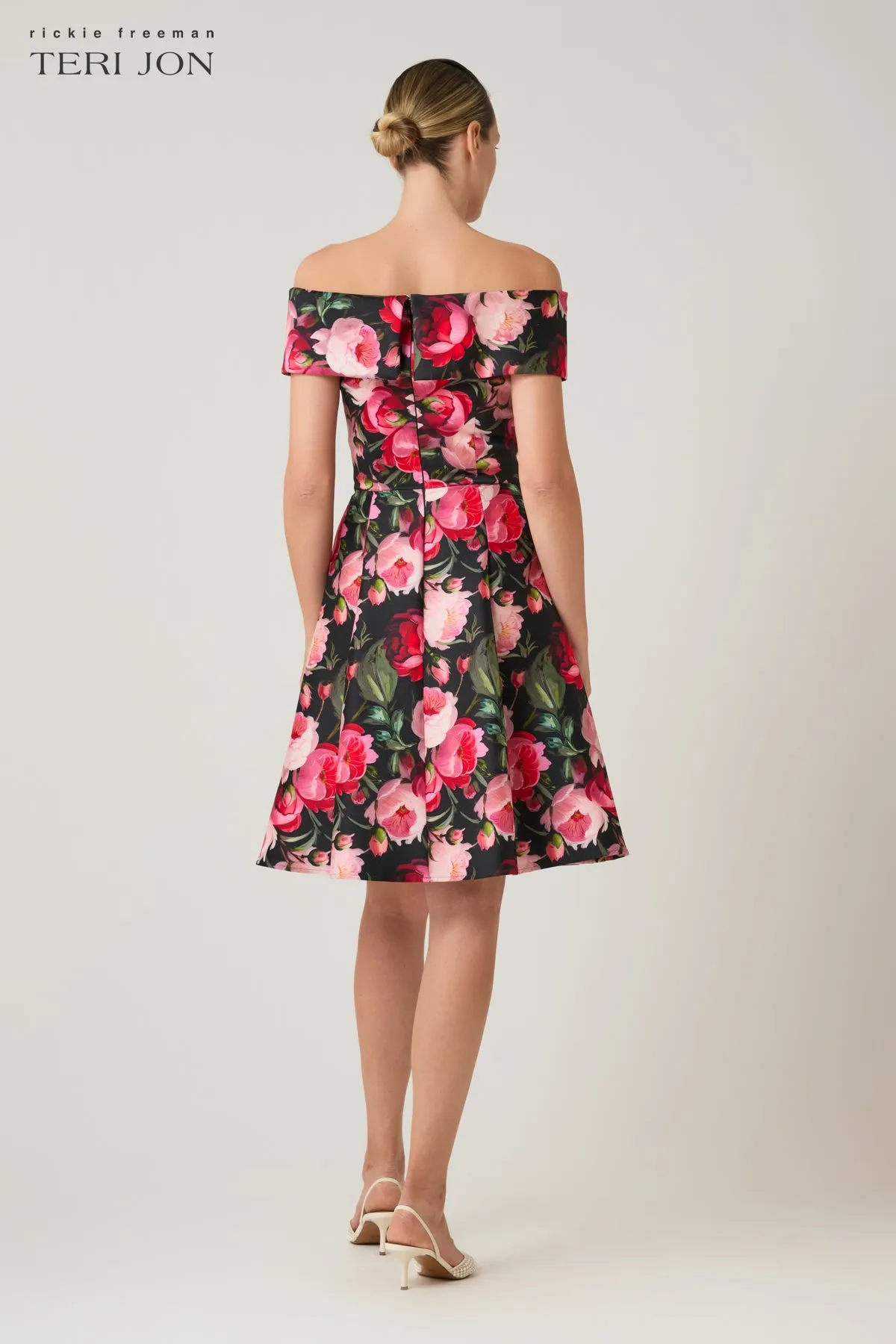 Mikado Off The Shoulder Floral Print Fit And Flare Dress sold by Teri Jon product image thumbnail 4