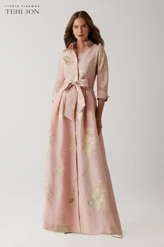 Metallic Floral Jacquard Shirt Waist Gown made by Teri Jon