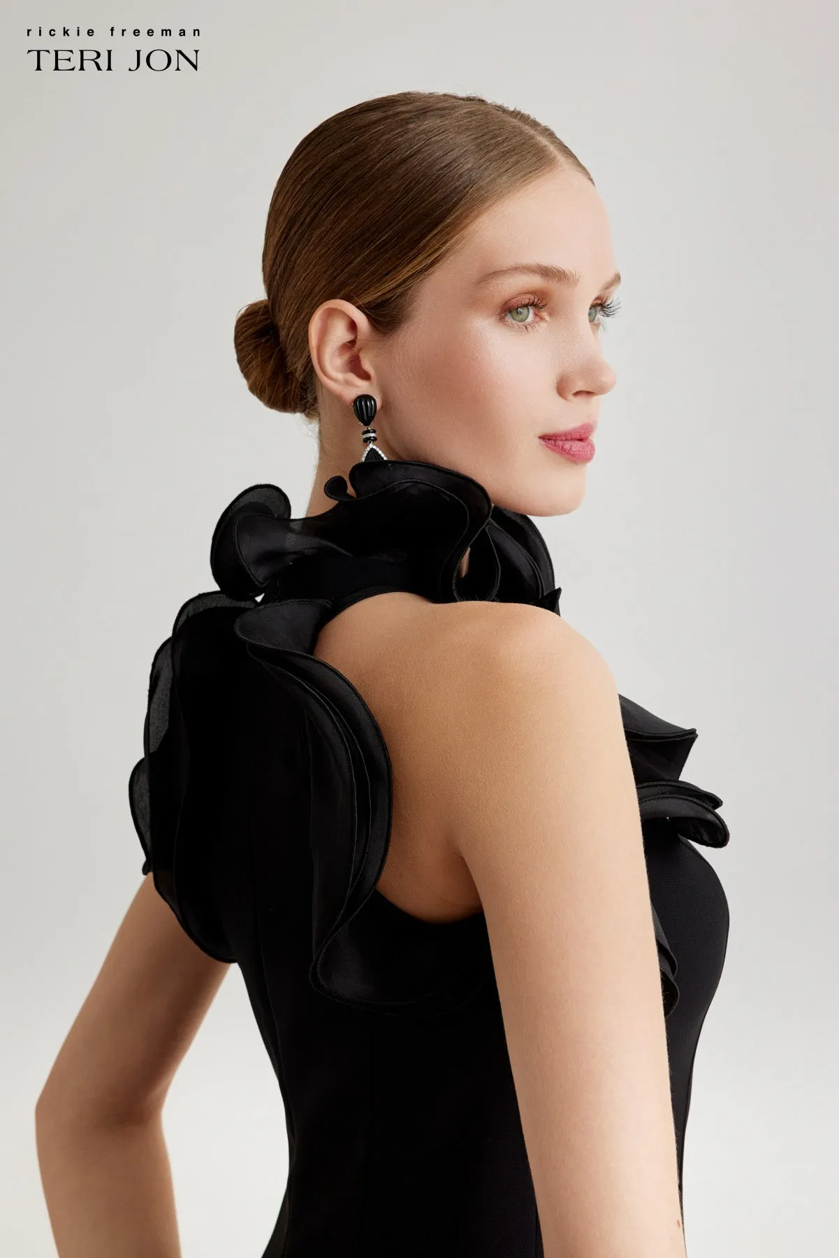 Stretch Crepe Organza Ruffle Neck Halter Gown sold by Teri Jon product image thumbnail 5