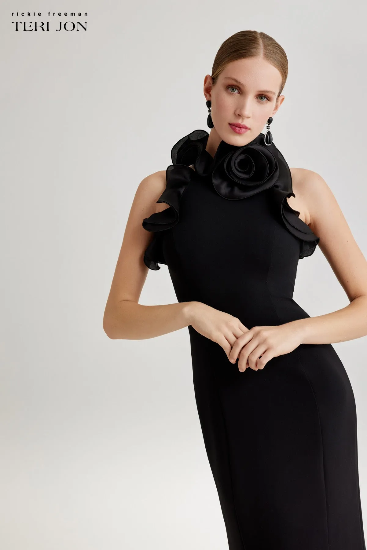 Stretch Crepe Organza Ruffle Neck Halter Gown sold by Teri Jon product image thumbnail 4
