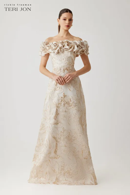 Metallic Jacquard Scrunch Bodice Gown made by Teri Jon