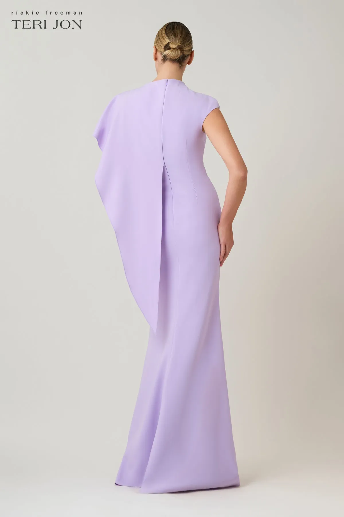 Crepe Asymmetric Side Drape Cape Gown sold by Teri Jon product image thumbnail 4