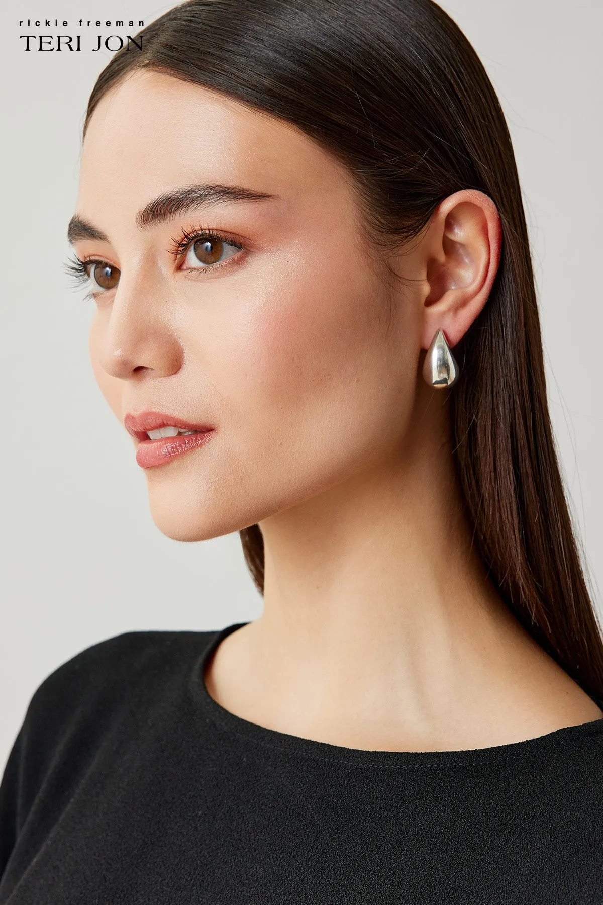 Silver Teardrop Stud Earrings sold by Teri Jon product image thumbnail 2
