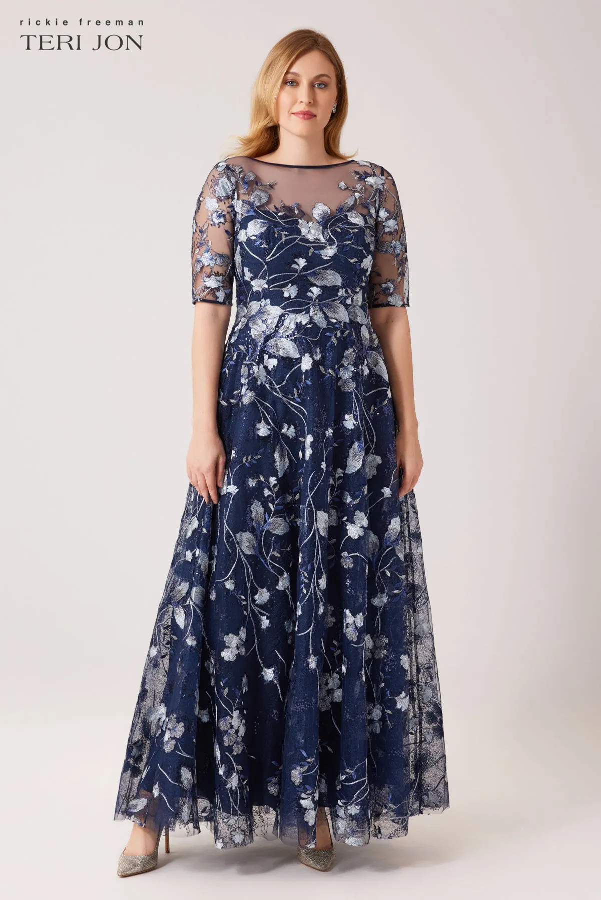 Embroidered Lace Illusion Evening Gown sold by Teri Jon product image thumbnail 2