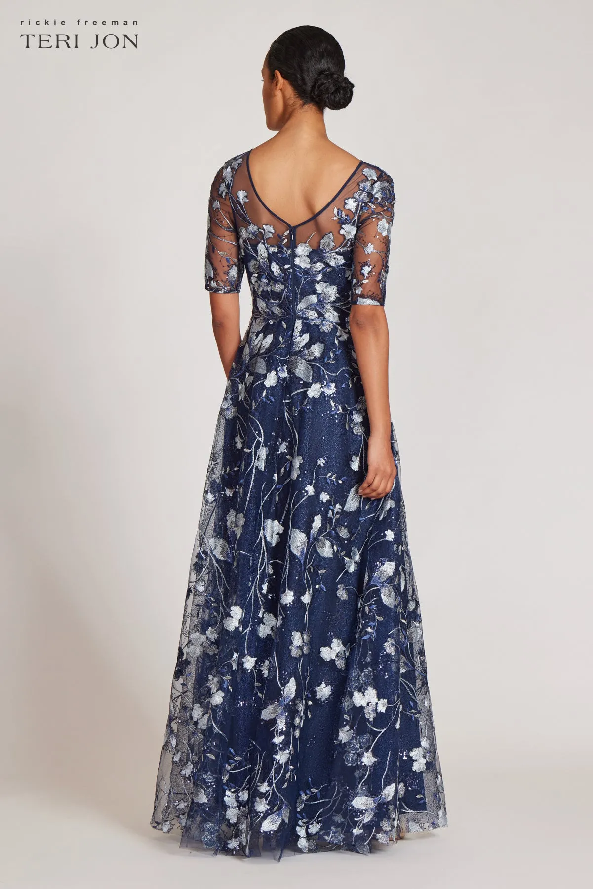 Embroidered Lace Illusion Evening Gown sold by Teri Jon product image thumbnail 3