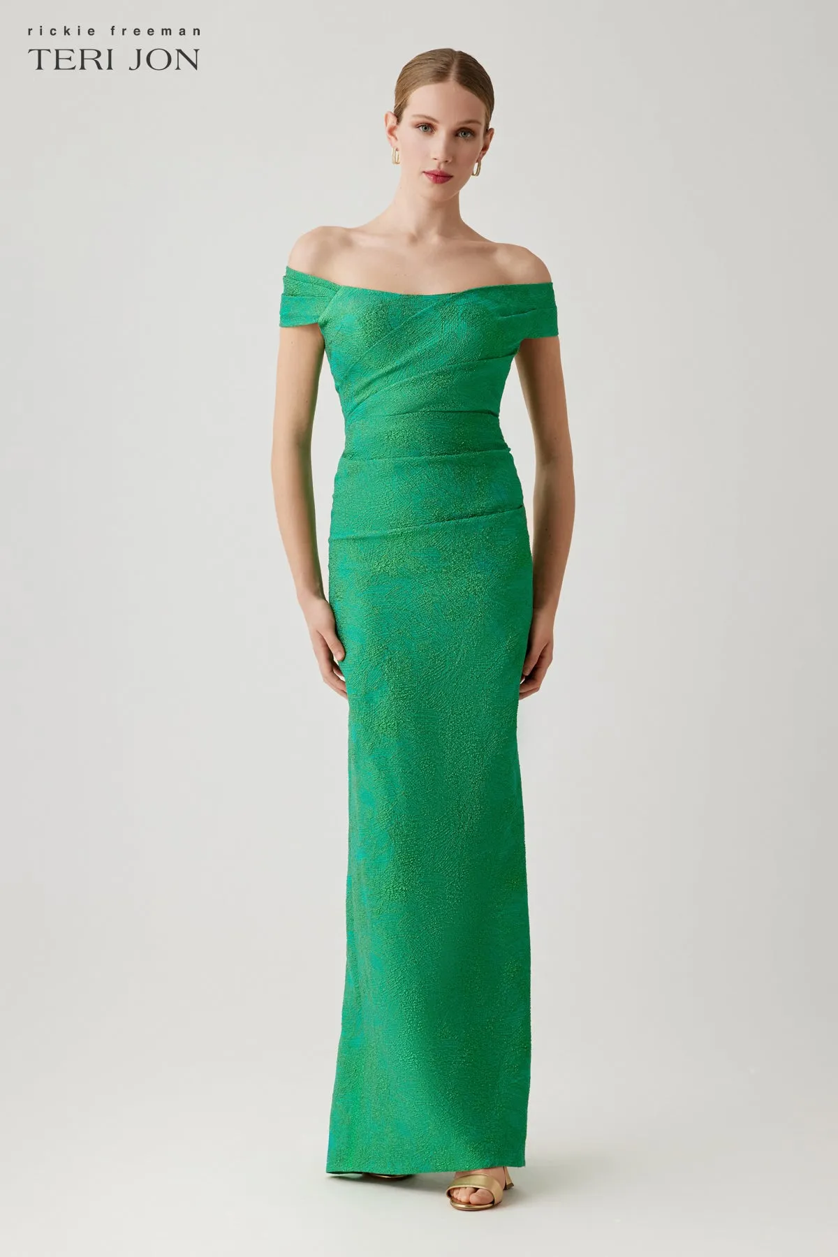 Shimmer Jacquard Ruched Gown sold by Teri Jon product image thumbnail 2