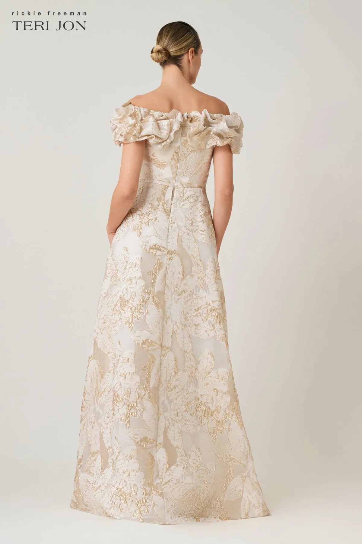 Metallic Jacquard Off The Shoulder Gown sold by Teri Jon product image thumbnail 4