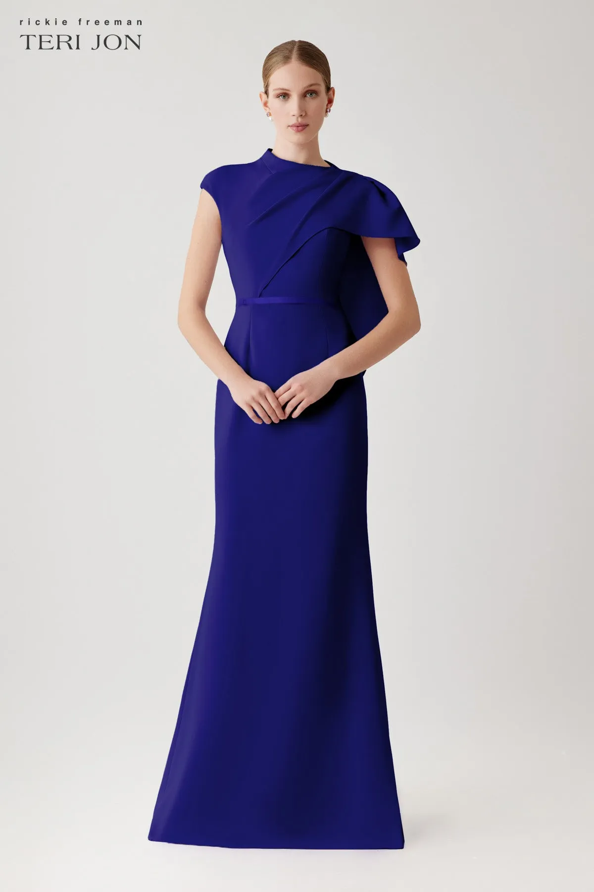 Crepe Asymmetrical Side Drape Gown sold by Teri Jon product image thumbnail 5