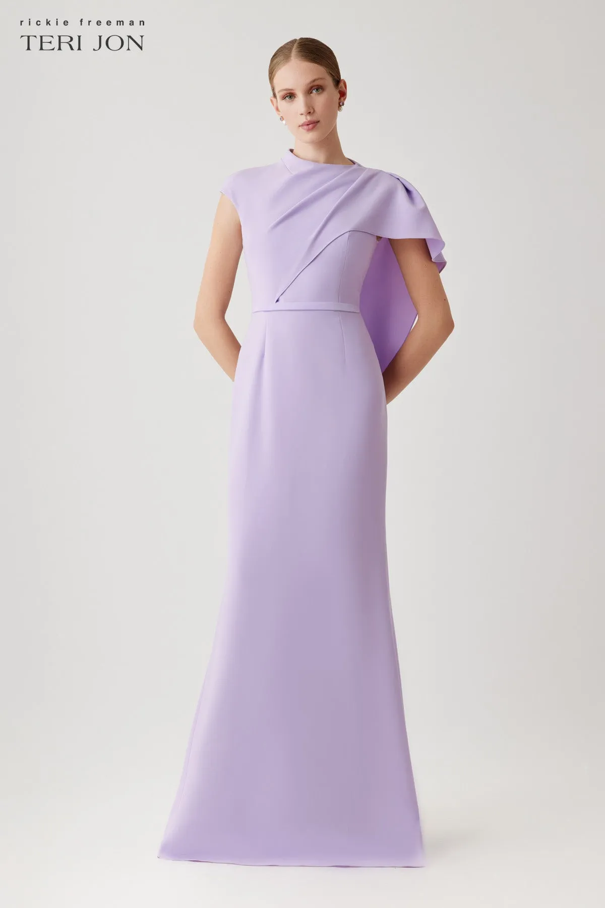 Crepe Asymmetrical Side Drape Gown sold by Teri Jon product image thumbnail 2