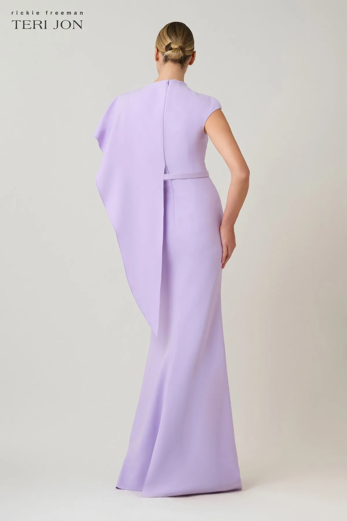 Crepe Asymmetrical Side Drape Gown sold by Teri Jon product image thumbnail 3