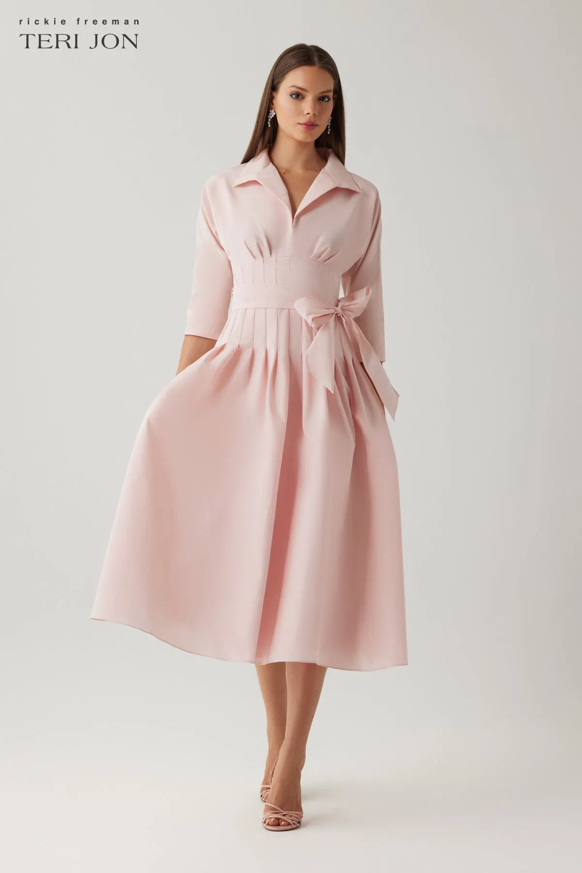 Taffeta Tea Length Shirt Dress (with Waist Seam Detail) sold by Teri Jon product image thumbnail 4
