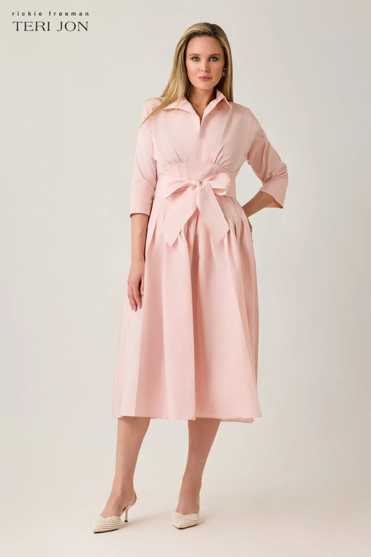 Taffeta Tea Length Shirt Dress (with Waist Seam Detail) sold by Teri Jon product image thumbnail 2