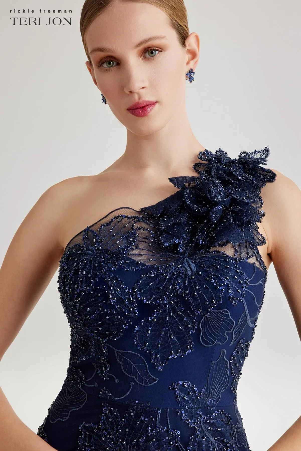 Tulle Beaded High Low Hem Dress sold by Teri Jon product image thumbnail 4