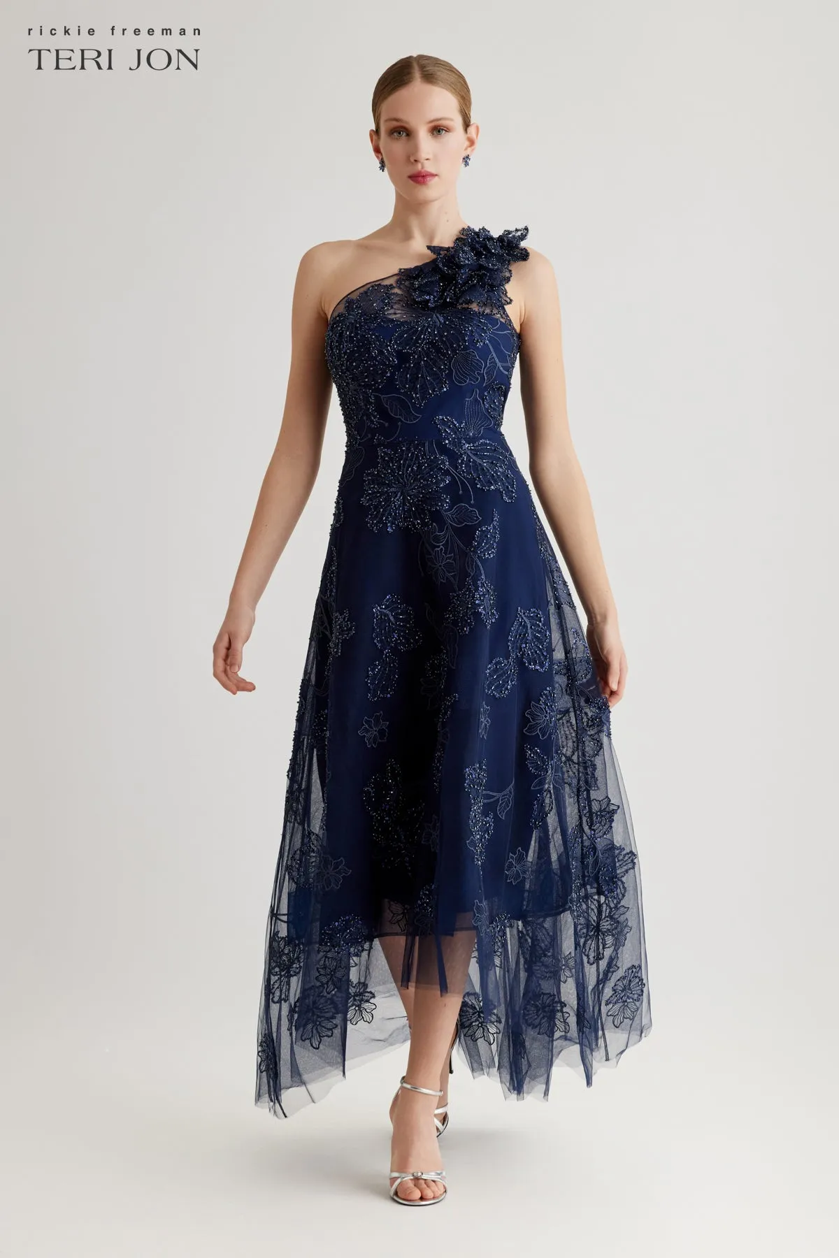 Tulle Beaded High Low Hem Dress sold by Teri Jon product image thumbnail 3