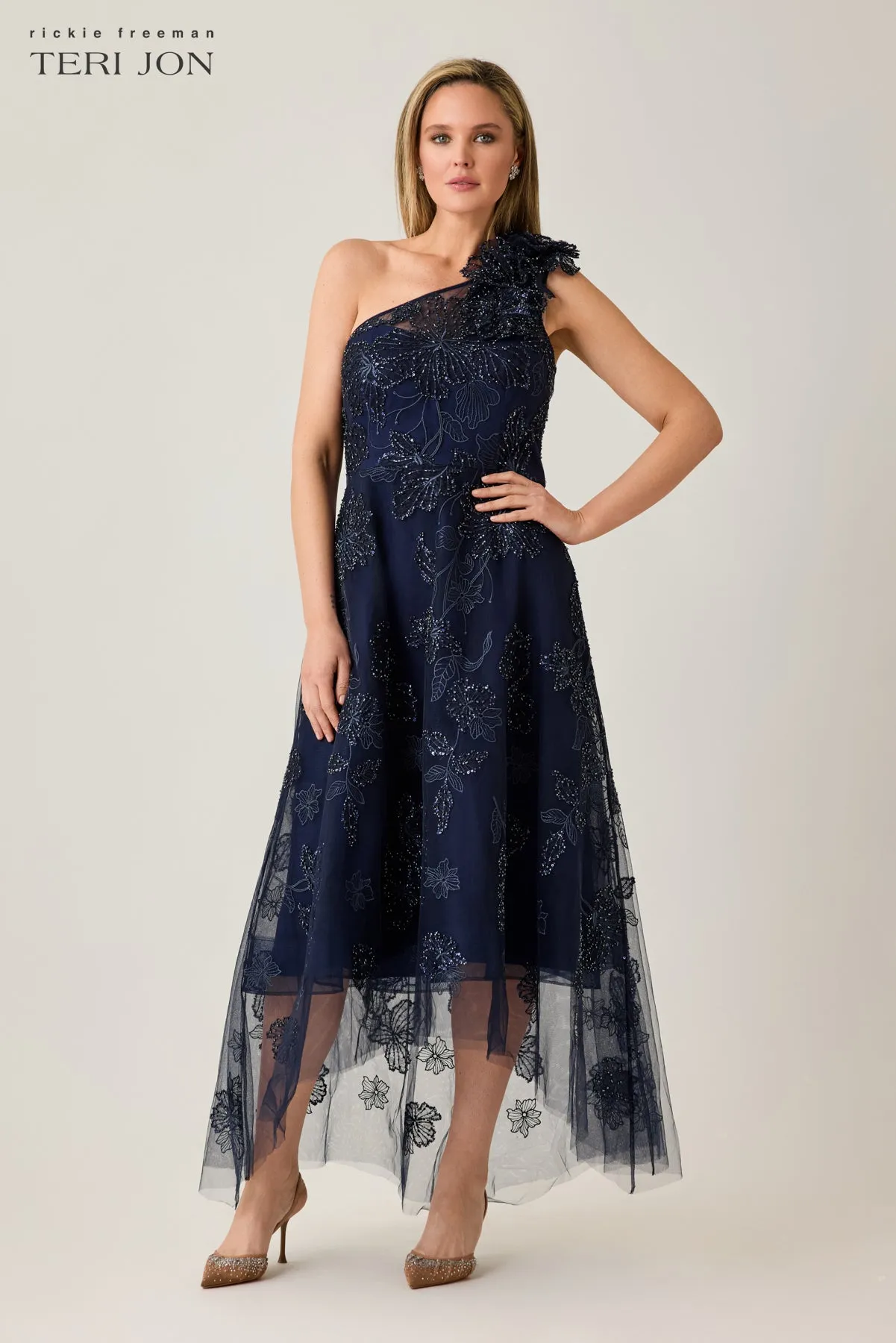 Tulle Beaded High Low Hem Dress sold by Teri Jon product image thumbnail 2
