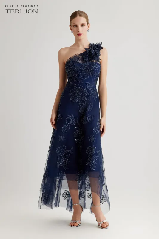 Tulle Beaded High Low Hem Dress made by Teri Jon