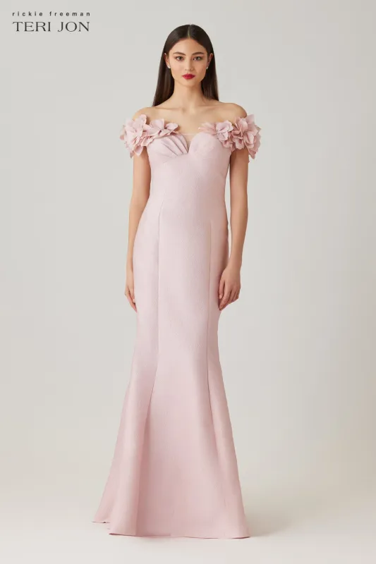 Jacquard Flower Petal Applique Gown made by Teri Jon