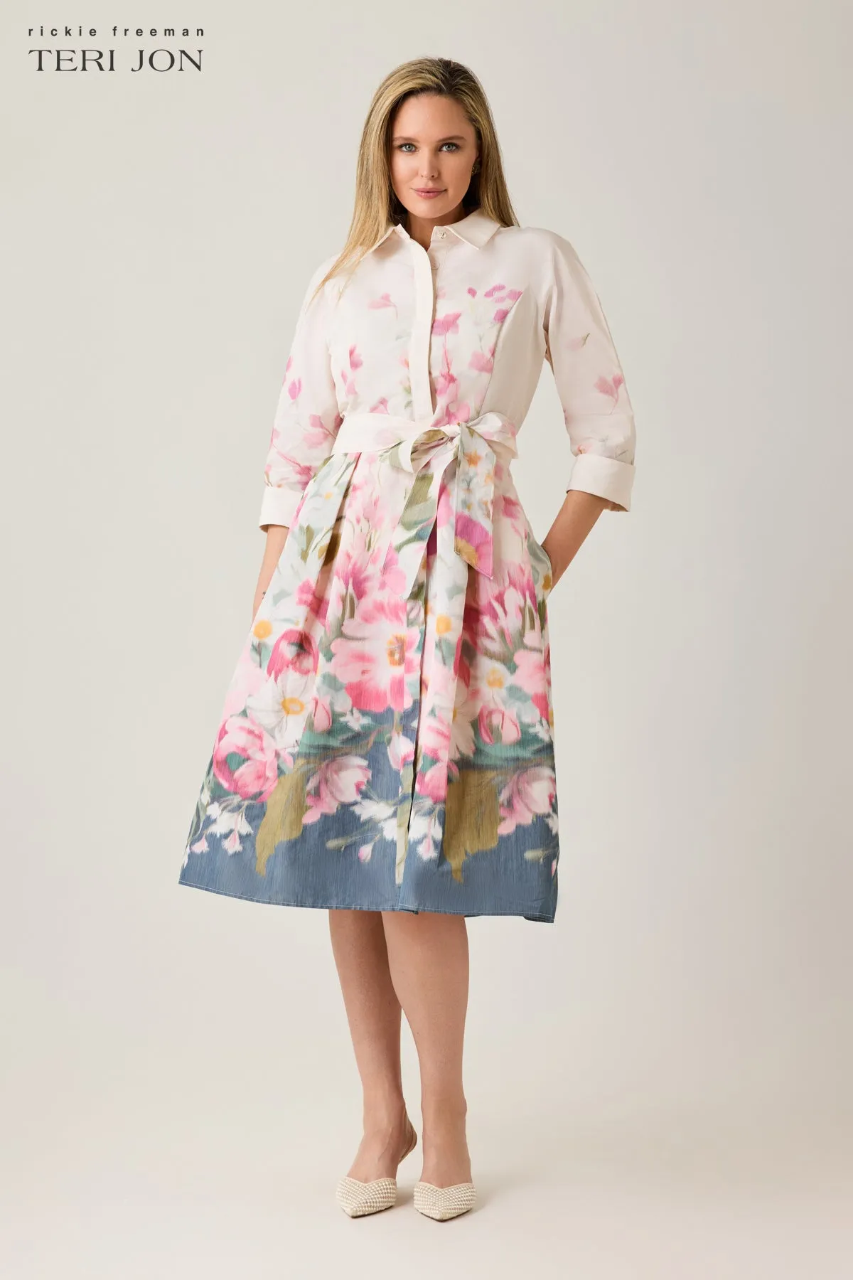 Taffeta Floral Print Shirt Waist Dress sold by Teri Jon product image thumbnail 2