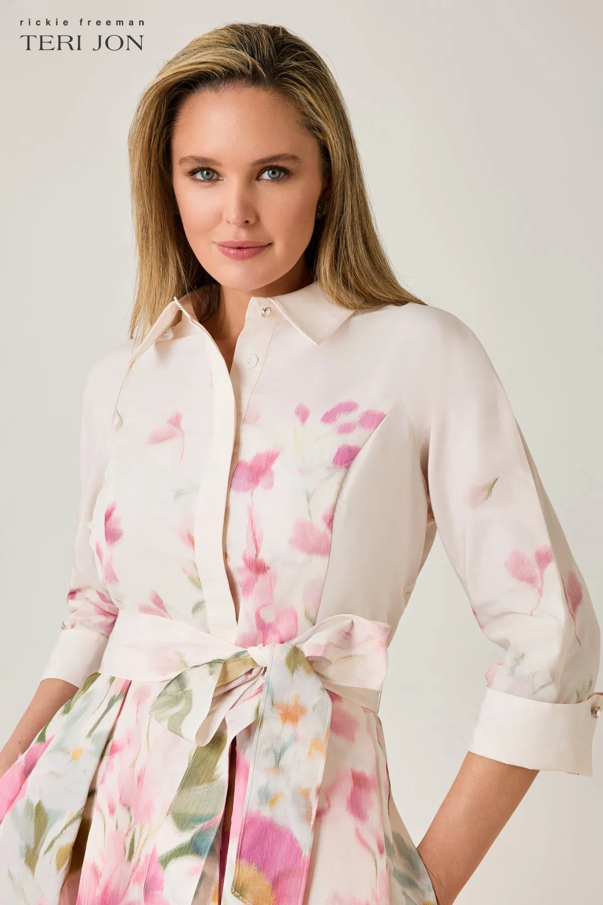 Taffeta Floral Print Shirt Waist Dress sold by Teri Jon product image thumbnail 3