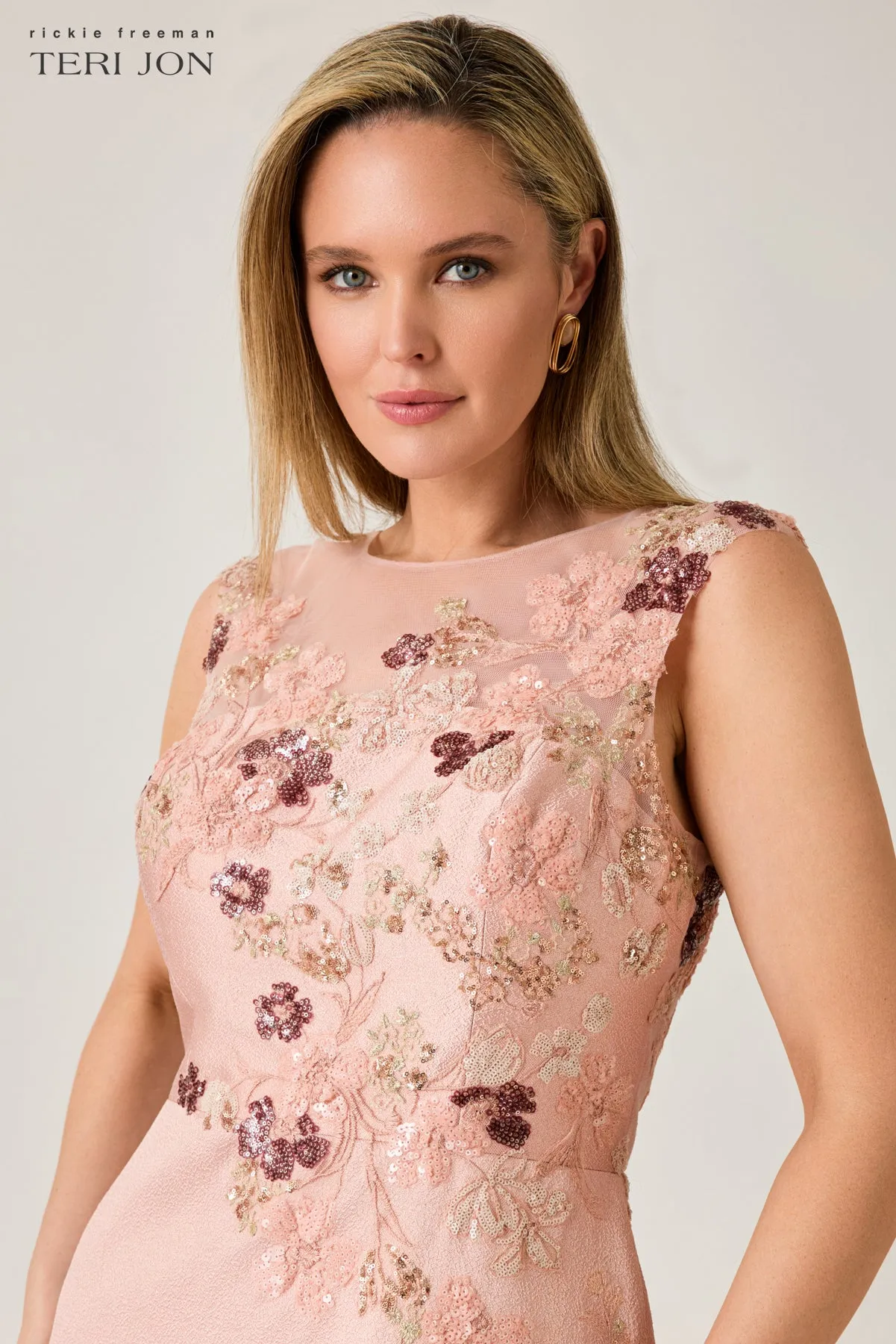 Metallic Jacquard Beaded Lace Applique A-Line Gown sold by Teri Jon product image thumbnail 5
